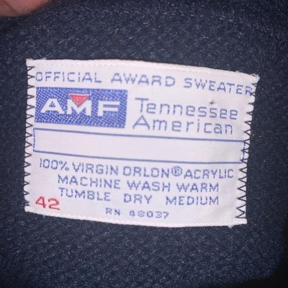 AMF Varsity Cardigan Mens‎ Large Navy Blue Acrylic Chenille Patch Good - Picture 10 of 12